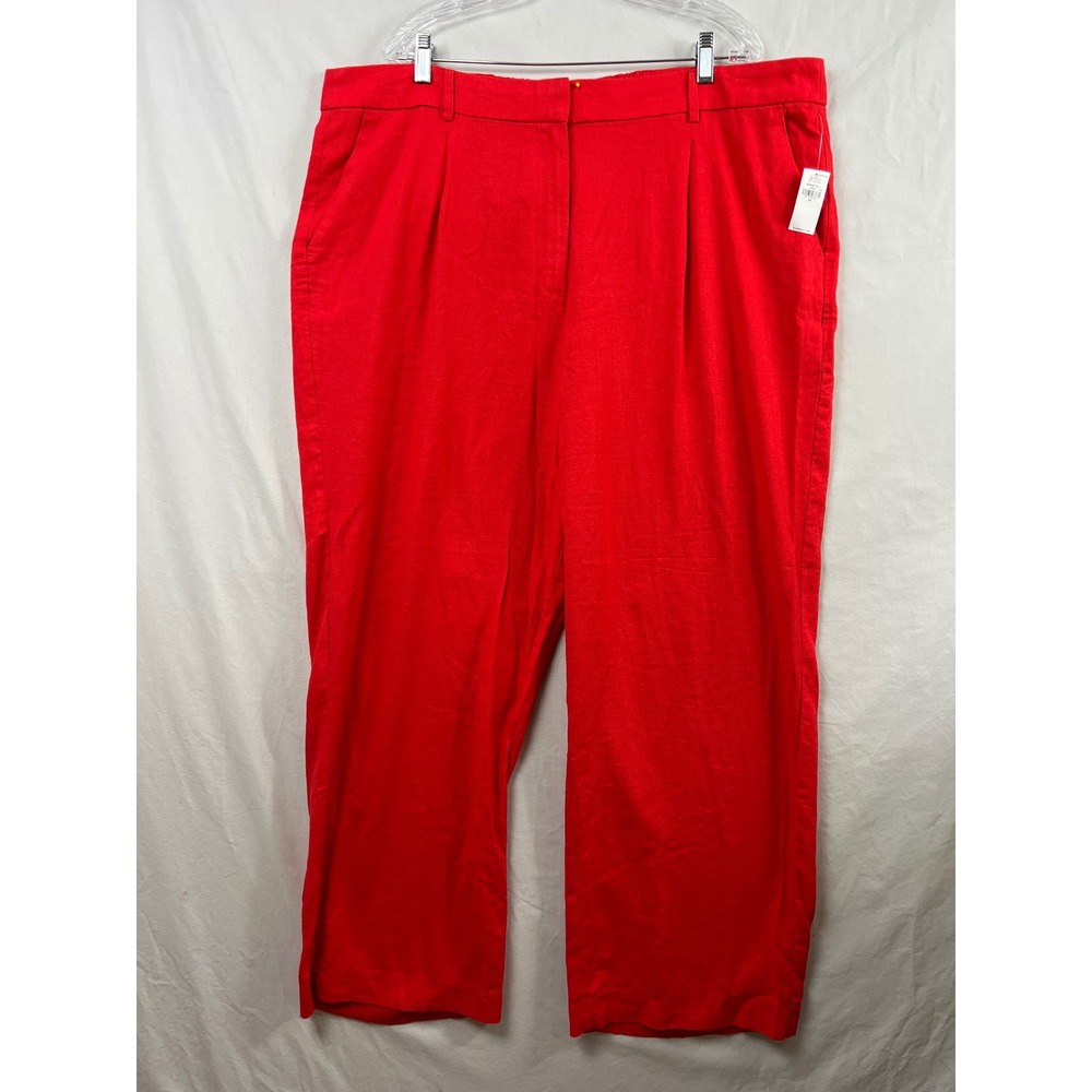Old Navy Taylor Trouser Women 2X Red Extra High Rise Wide Leg Linen Blend New
